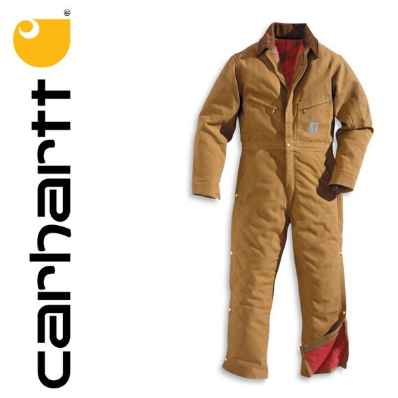 Carhartt Quilted coveralls 42 Tall 42T tan brown insulated cotton duck canvas - Picture 1 of 15